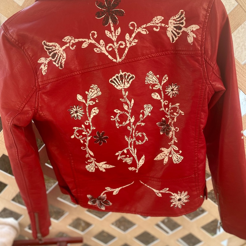 Urban Outfit Faux Leather Biker Jacket Red.
